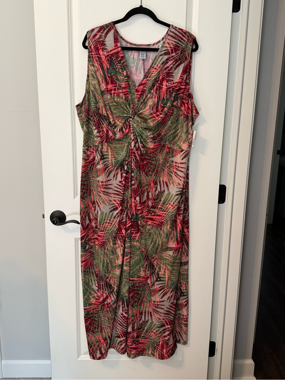 Catherines Tropical Leaf Print Maxi Dress in Red and Green 4x